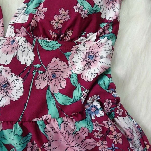 NWT Apt 9 Flora & Fauna Tankini Halter Swimsuit Floral Peplum Style S - Picture 6 of 9